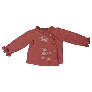 Vintage Girls Broadway Kids Puppy Dog Button Front Shirt Top 6-9 Months Flowers